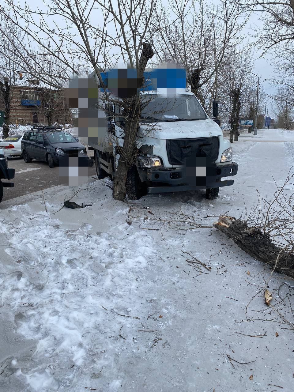 Фото В Улан-Удэ водитель грузовика сбил дерево по улице Гастелло