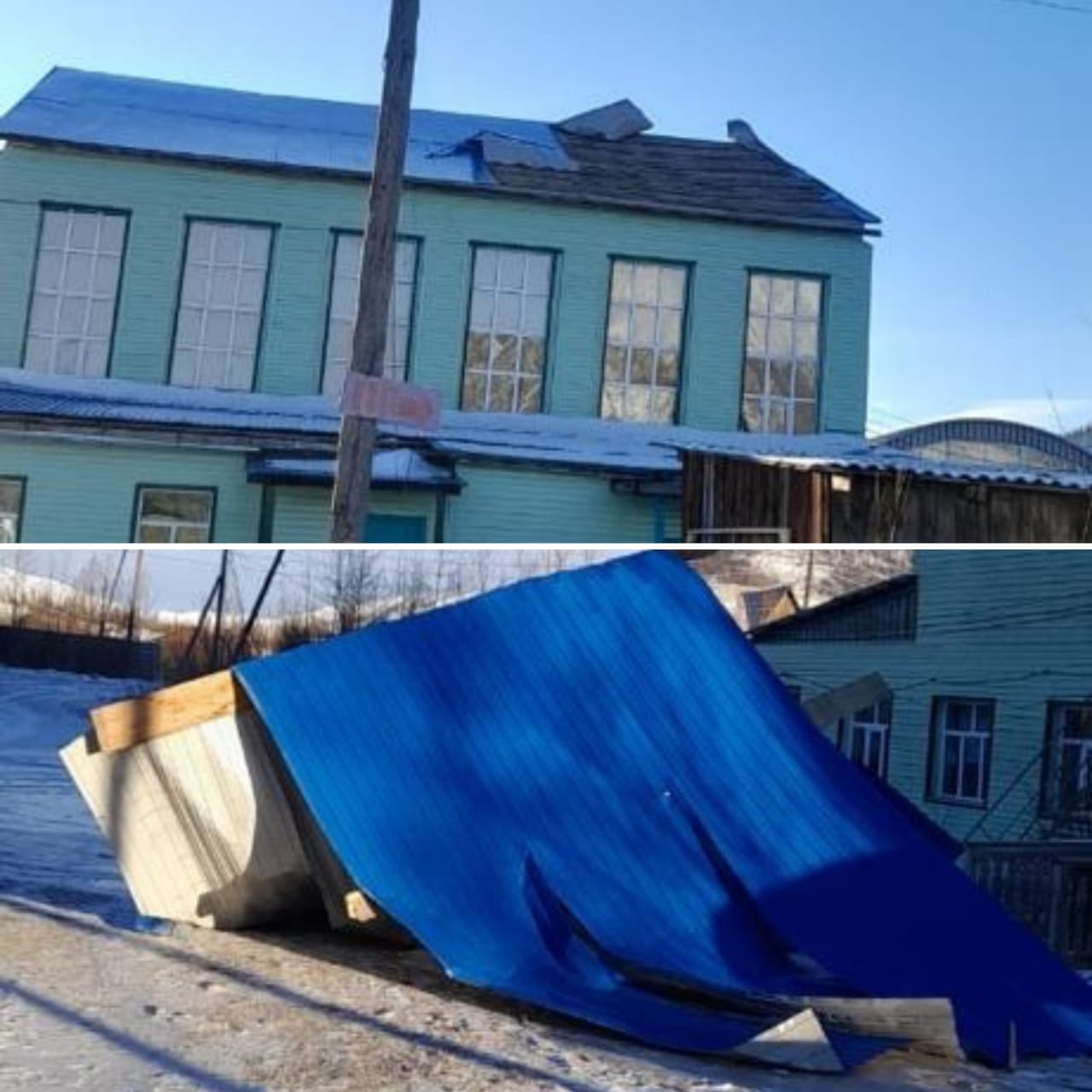 Фото В Бурятии сильный ветер сорвал профлисты с крыши одной из школ